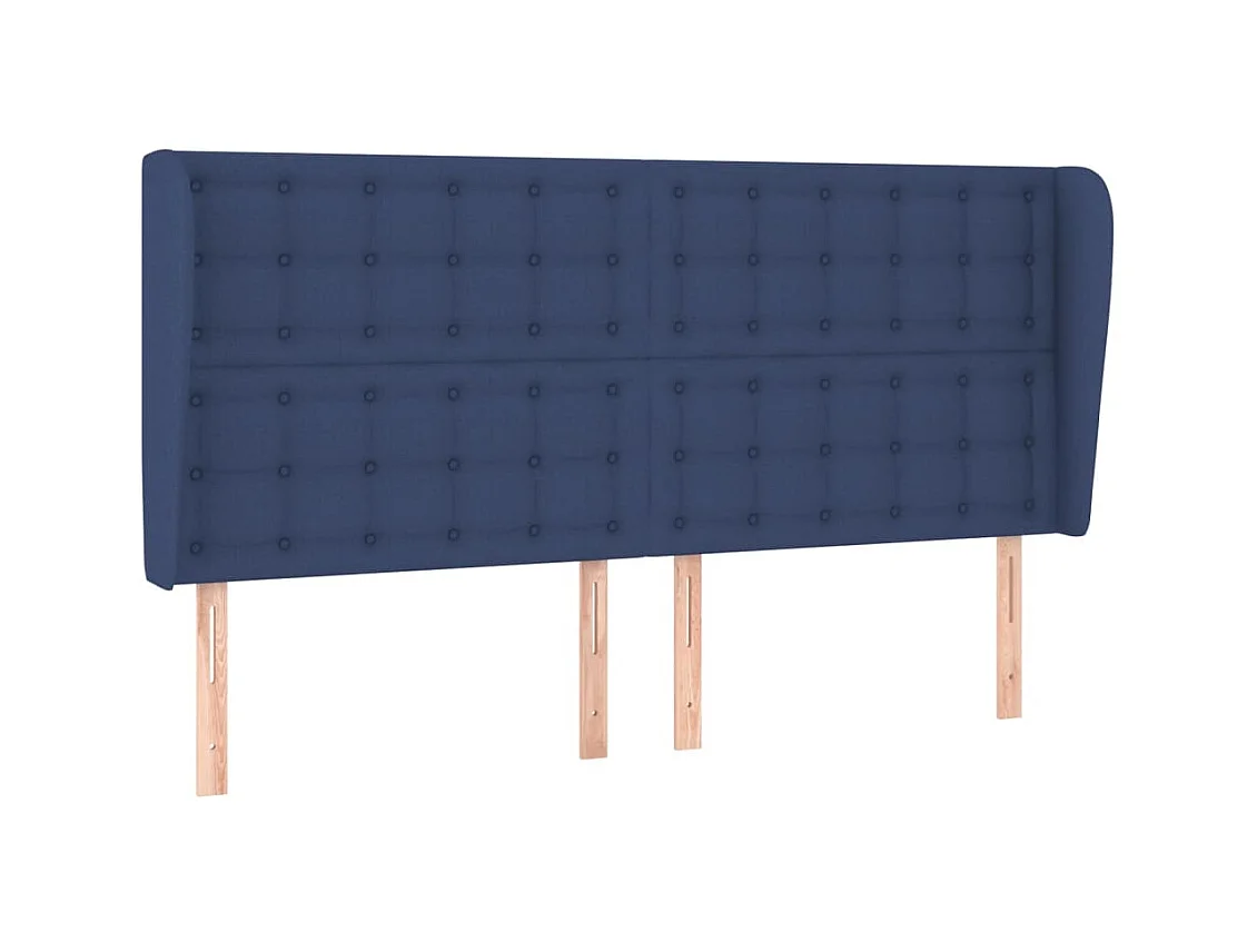 Cabecero | Cabezal de Cama | Mueble cabecero con orejas de tela azul 203x23x118/128 cm