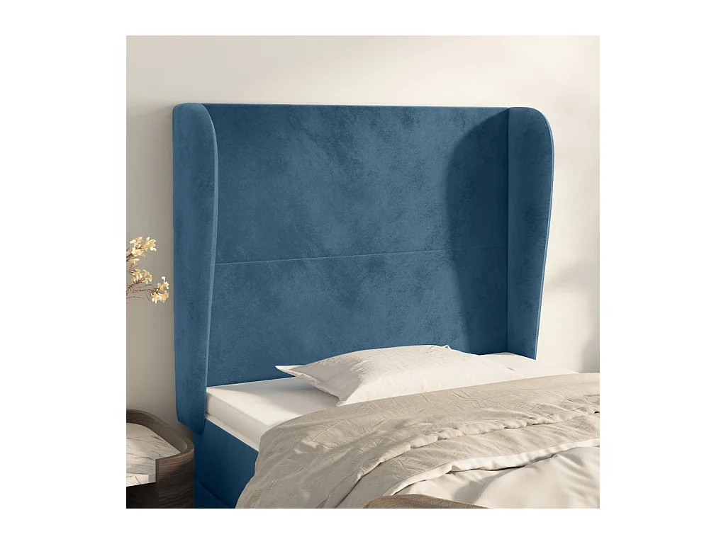 Tête de Lit | Panneau de tête pour lit Moderne avec oreilles Bleu foncé 93x23x118/128 cm Velours