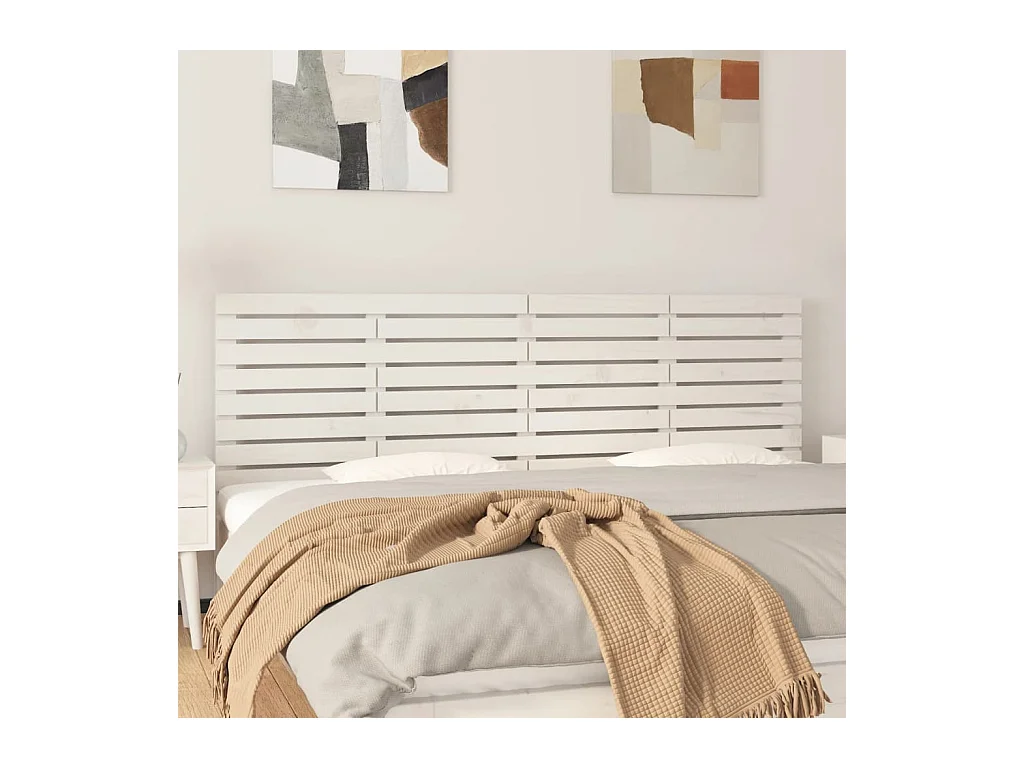 Cabecero de Cama | Cabezal de cama | Mueble de cabecero de pared madera maciza pino blanco 206x3x63 cm