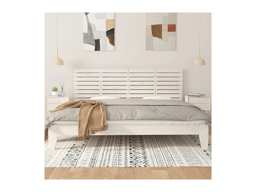 Cabecero de Cama | Cabezal de cama | Mueble de cabecero de pared madera maciza pino blanco 206x3x63 cm