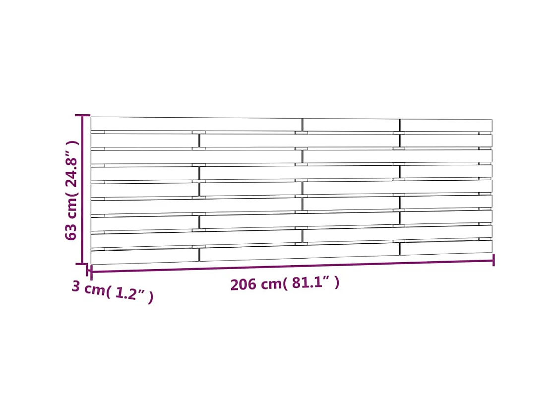 Cabecero de Cama | Cabezal de cama | Mueble de cabecero de pared madera maciza pino blanco 206x3x63 cm