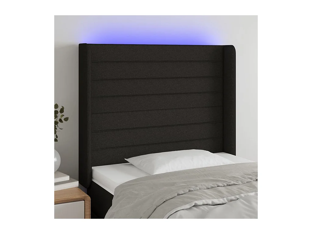 Tête de Lit | Panneau de tête pour lit Moderne à LED Noir 103x16x118/128 cm Tissu