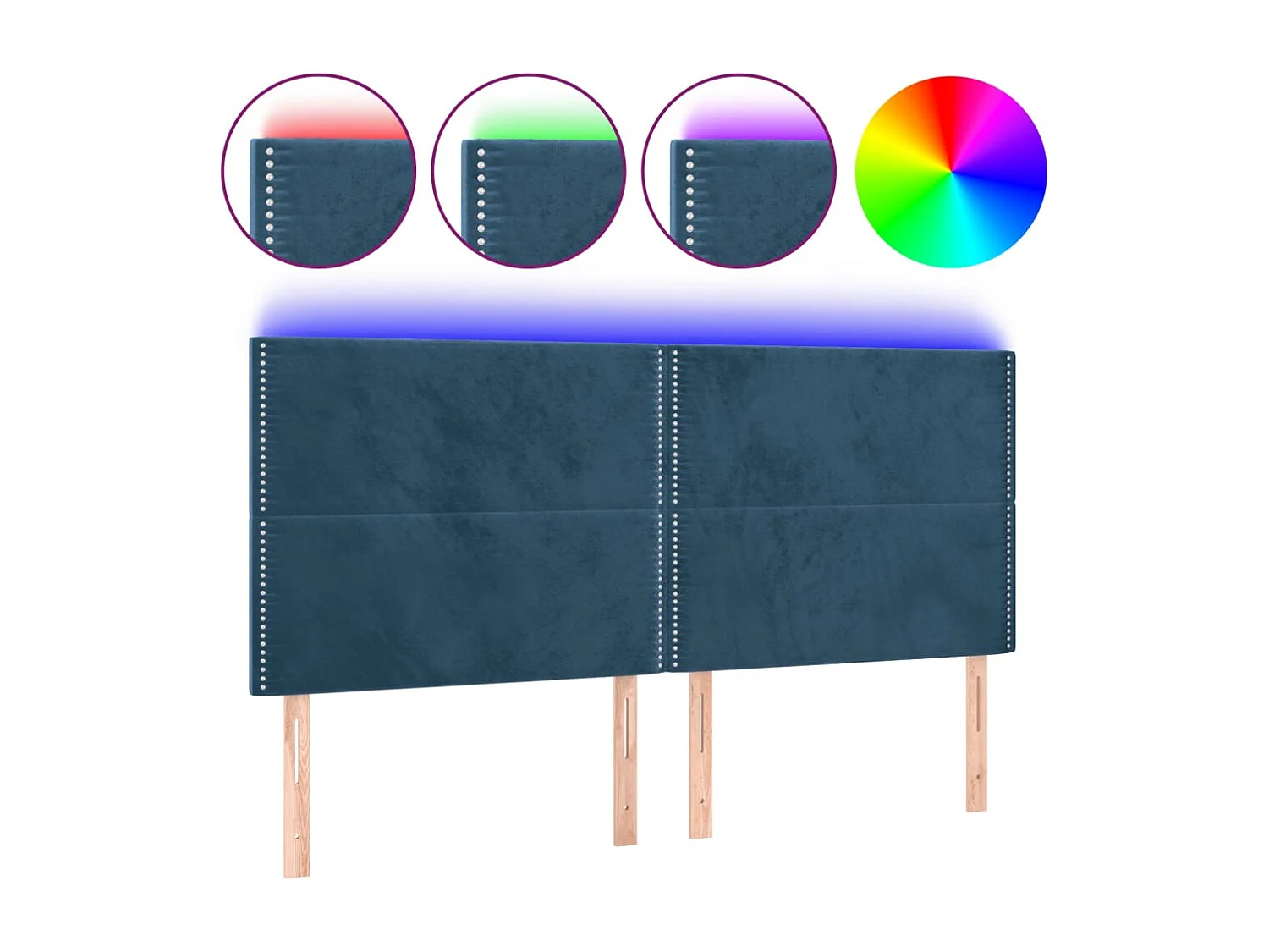 Tête de Lit | Panneau de tête pour lit Moderne à LED Bleu foncé 180x5x118/128 cm Velours