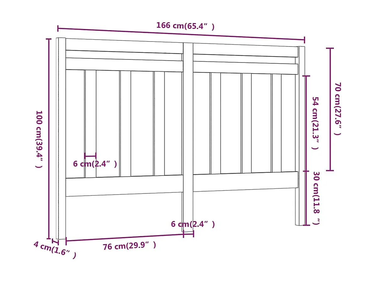 Cabecero de Cama | Cabezal de cama | Mueble de cabecero madera maciza de pino negro 166x4x100 cm