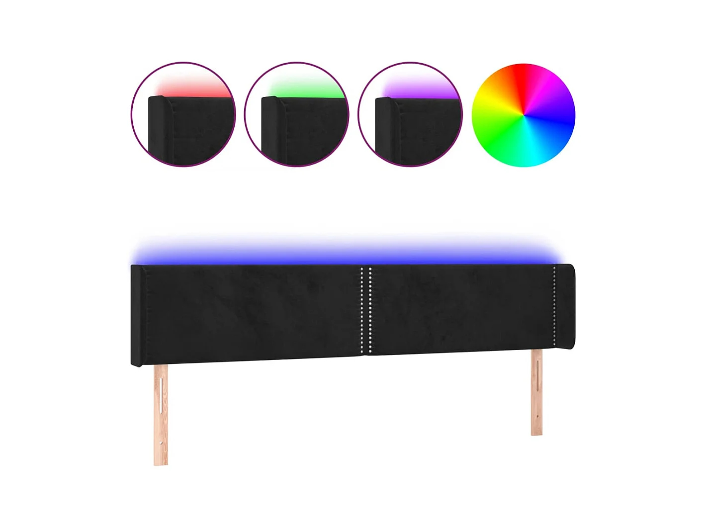 Cabecero | Cabezal de Cama | Mueble cabecero con LED de terciopelo negro 163x16x78/88 cm
