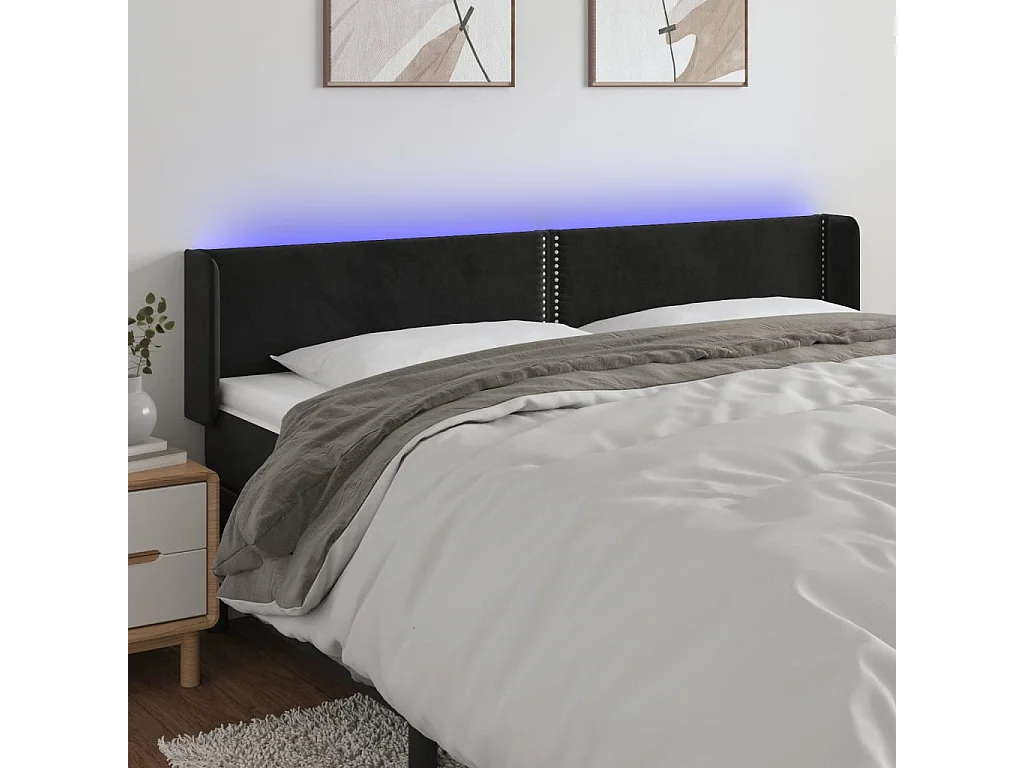 Hoofdbord | Hoofdeinde LED 163x16x78/88 cm fluweel zwart