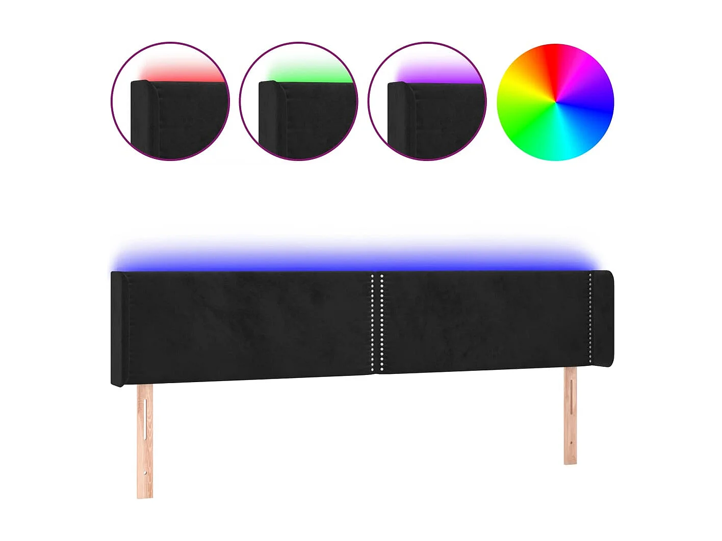 Hoofdbord | Hoofdeinde LED 163x16x78/88 cm fluweel zwart