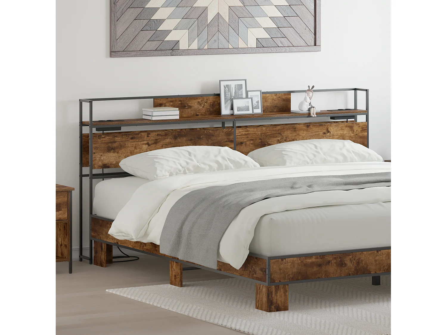 Tête de Lit de rangement | Panneau de tête pour lit Chêne fumé 200 cm Bois d'ingénierie