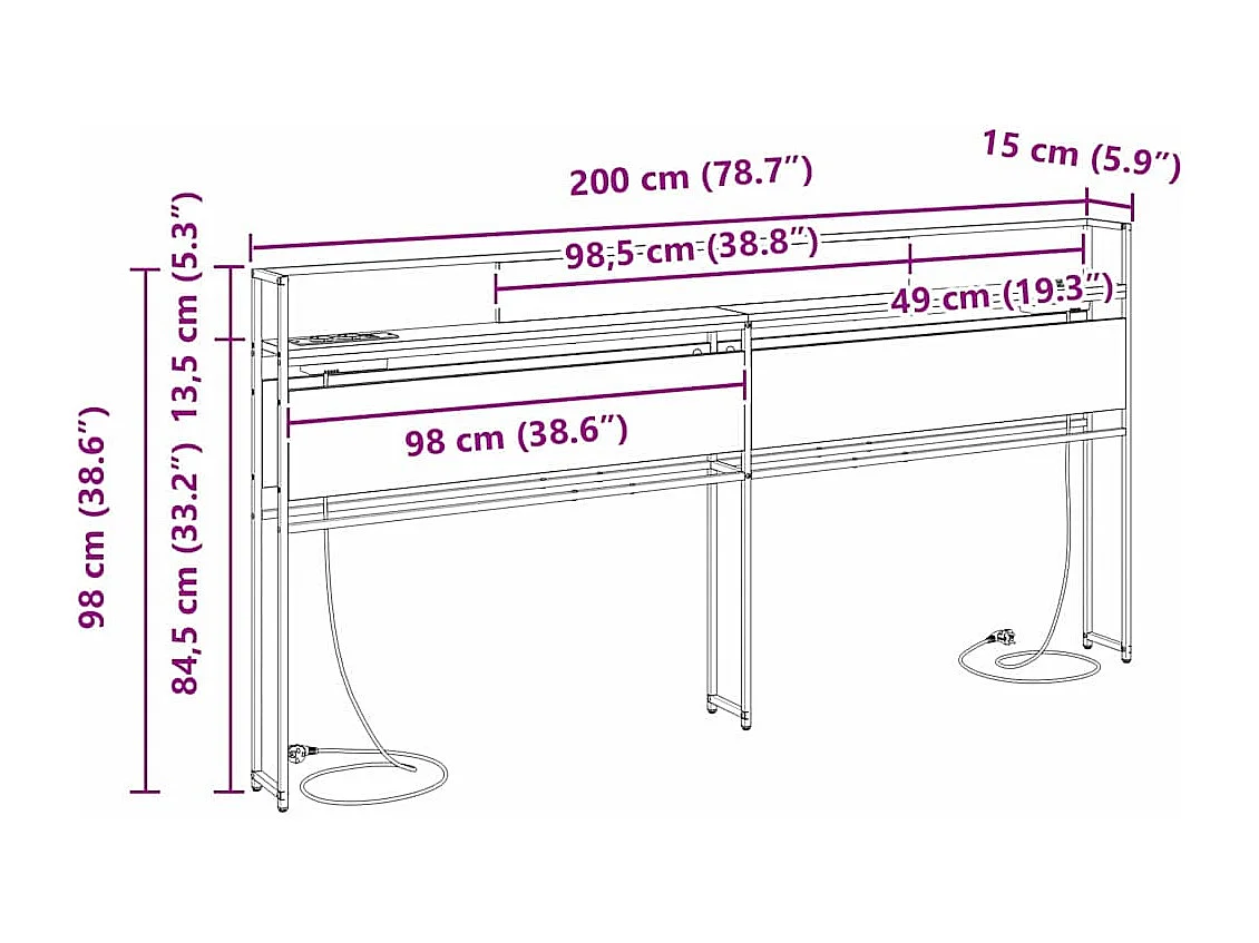 Tête de Lit de rangement | Panneau de tête pour lit Chêne fumé 200 cm Bois d'ingénierie