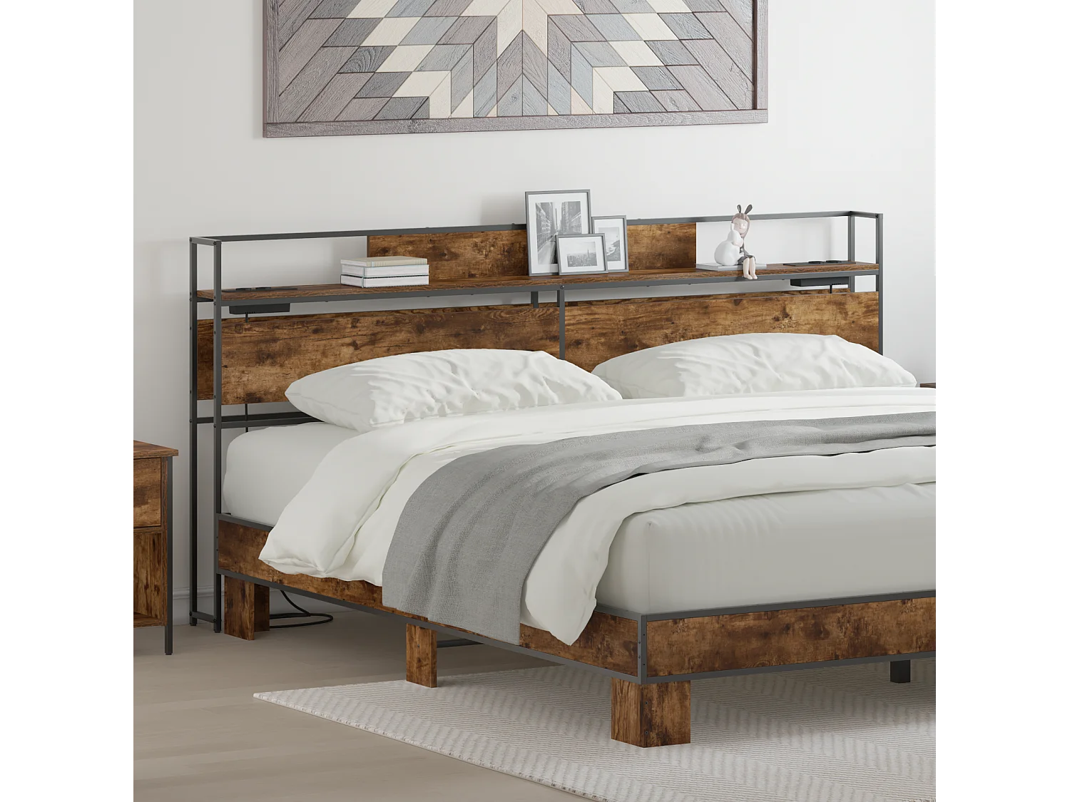 Tête de Lit de rangement | Panneau de tête pour lit Chêne fumé 200 cm Bois d'ingénierie