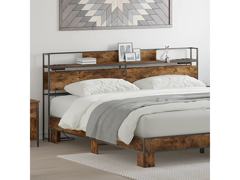 Tête de Lit de rangement | Panneau de tête pour lit Chêne fumé 200 cm Bois d'ingénierie
