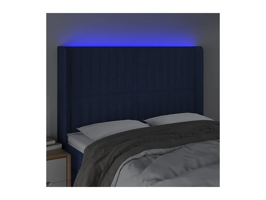 Mueble cabecero | Cabezal de cama | Cabecero con LED de tela azul 147x16x118/128 cm