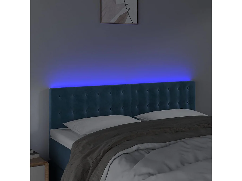 Tête de Lit | Panneau de tête pour lit Moderne à LED Bleu foncé 144x5x78/88 cm Velours
