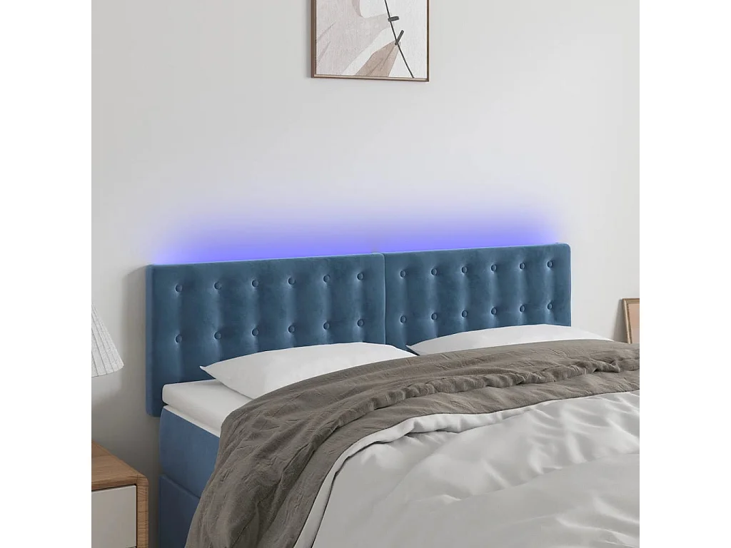 Hoofdbord | Hoofdeinde LED 144x5x78/88 cm fluweel donkerblauw