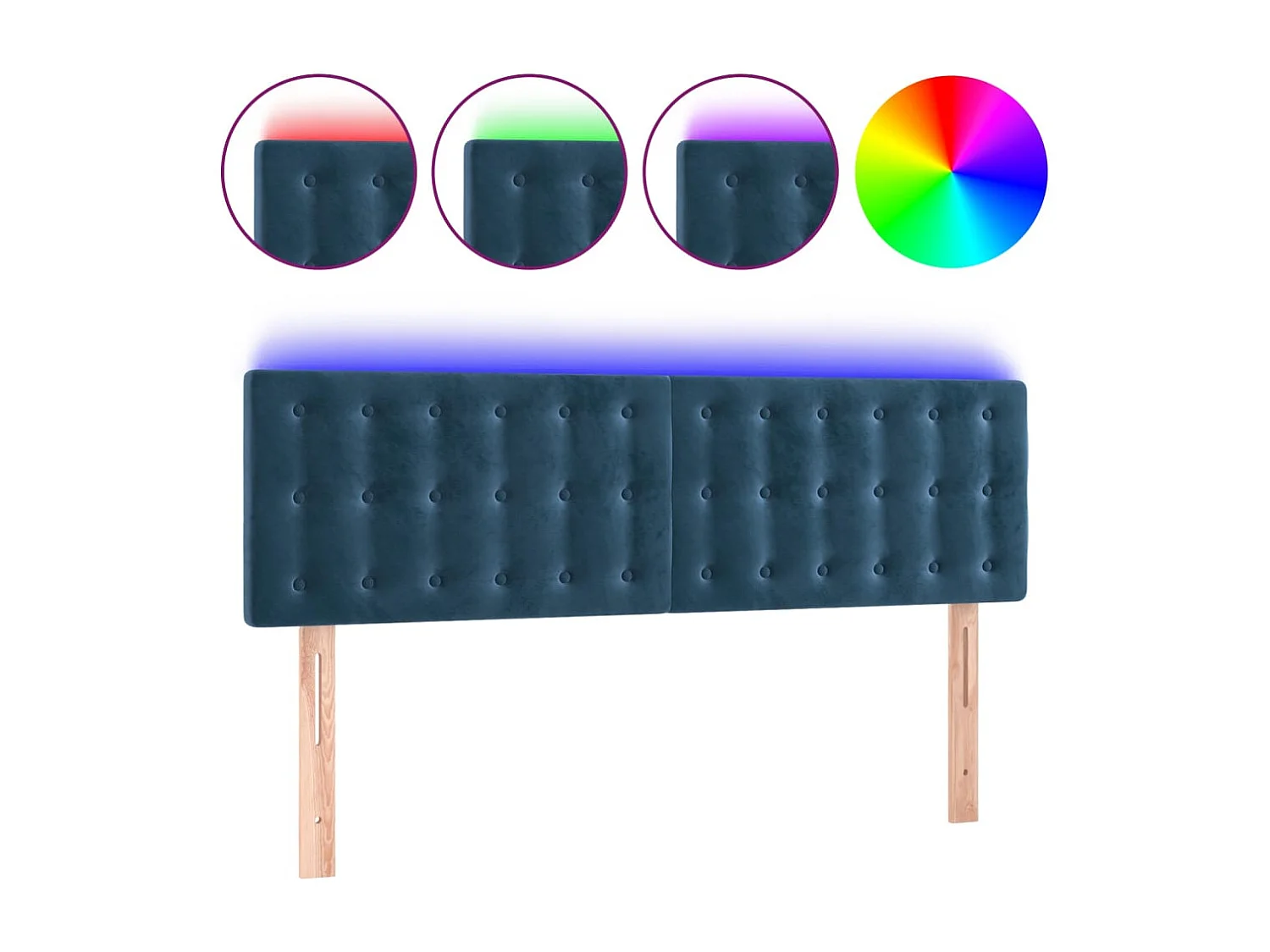 Hoofdbord | Hoofdeinde LED 144x5x78/88 cm fluweel donkerblauw