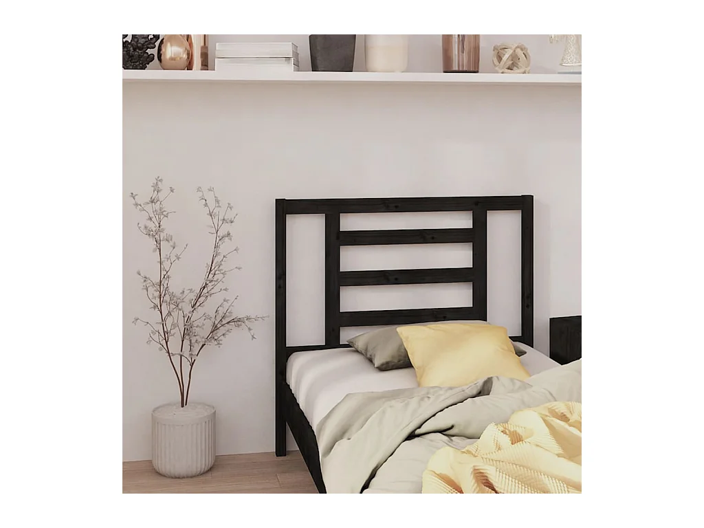 Tête de Lit | Panneau de tête pour lit Moderne Noir 96x4x100 cm Bois massif de pin