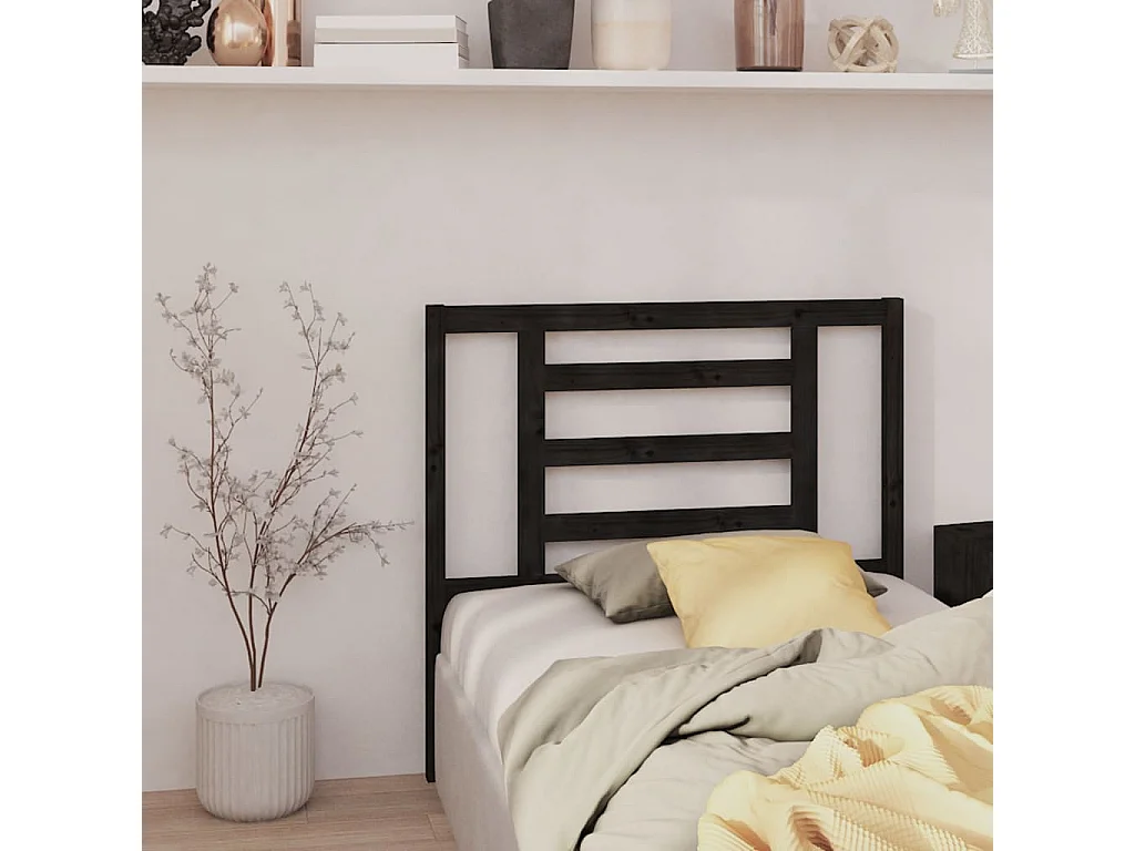 Tête de Lit | Panneau de tête pour lit Moderne Noir 96x4x100 cm Bois massif de pin