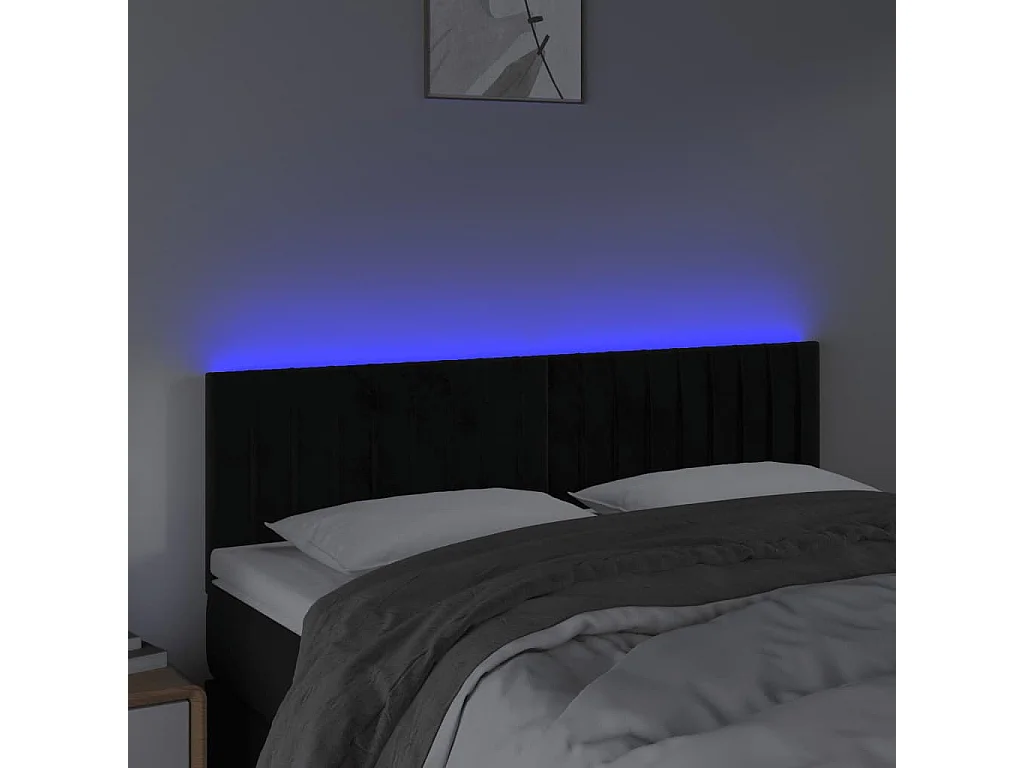 Cabecero | Cabezal de Cama | Mueble cabecero con LED de terciopelo negro 144x5x78/88 cm