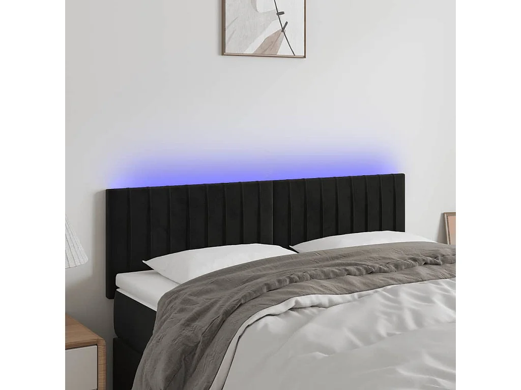 Tête de Lit | Panneau de tête pour lit Moderne à LED Noir 144x5x78/88 cm Velours