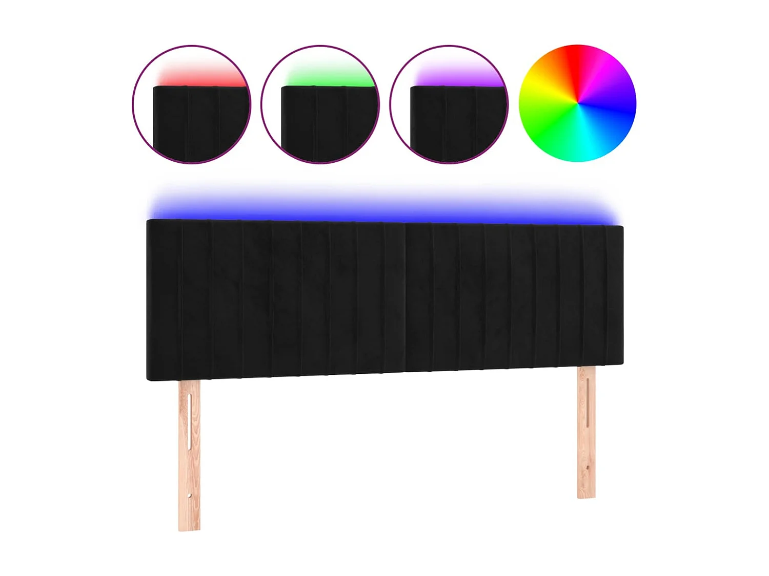 Tête de Lit | Panneau de tête pour lit Moderne à LED Noir 144x5x78/88 cm Velours