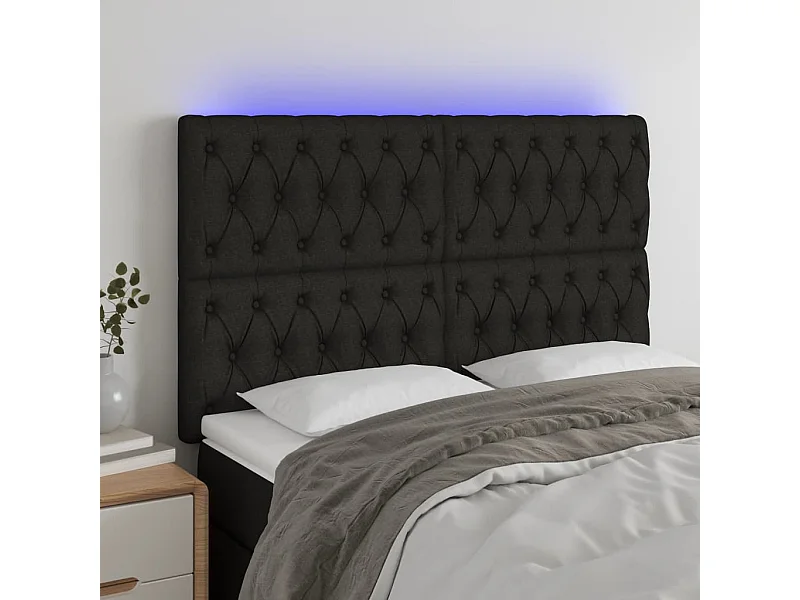 Tête de Lit | Panneau de tête pour lit Moderne à LED Noir 144x7x118/128 cm Tissu