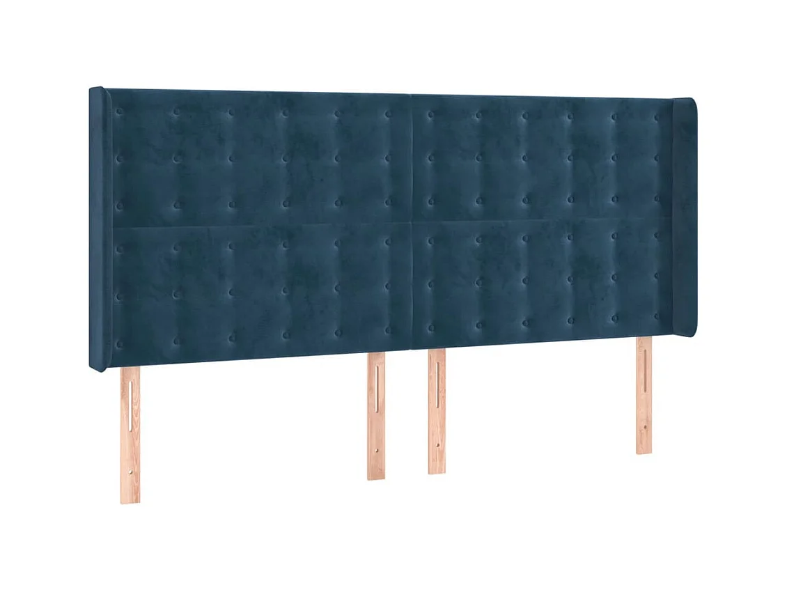 Cabecero | Cabezal de Cama | Mueble cabecero con orejas de terciopelo azul oscuro 163x16x118/128 cm