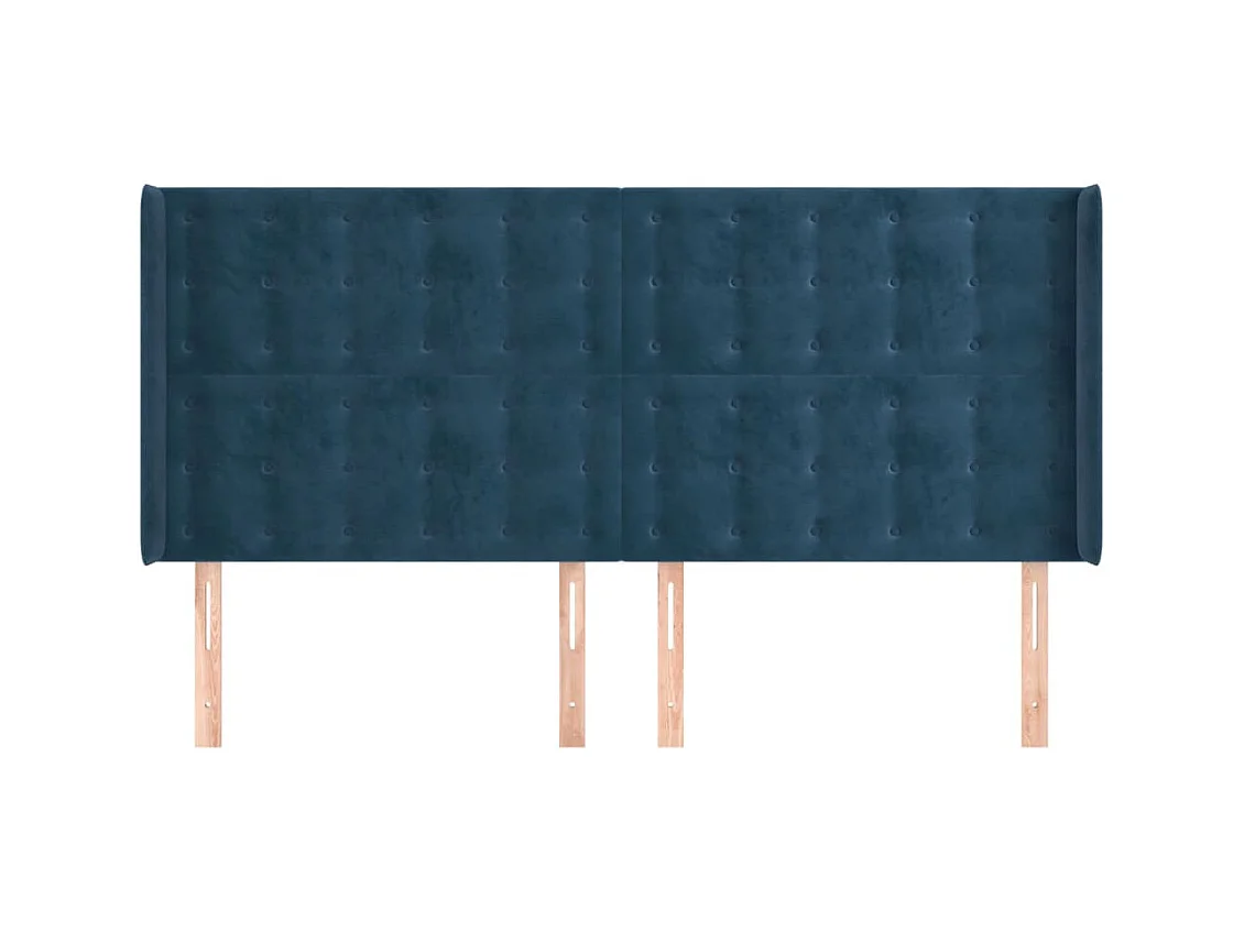 Cabecero | Cabezal de Cama | Mueble cabecero con orejas de terciopelo azul oscuro 163x16x118/128 cm