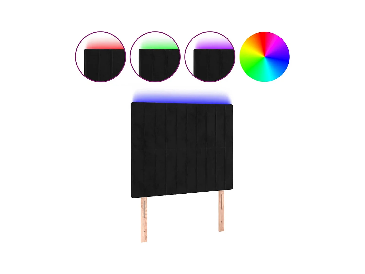 Cabecero | Cabezal de Cama | Mueble cabecero con luces LED terciopelo negro 80x5x118/128 cm