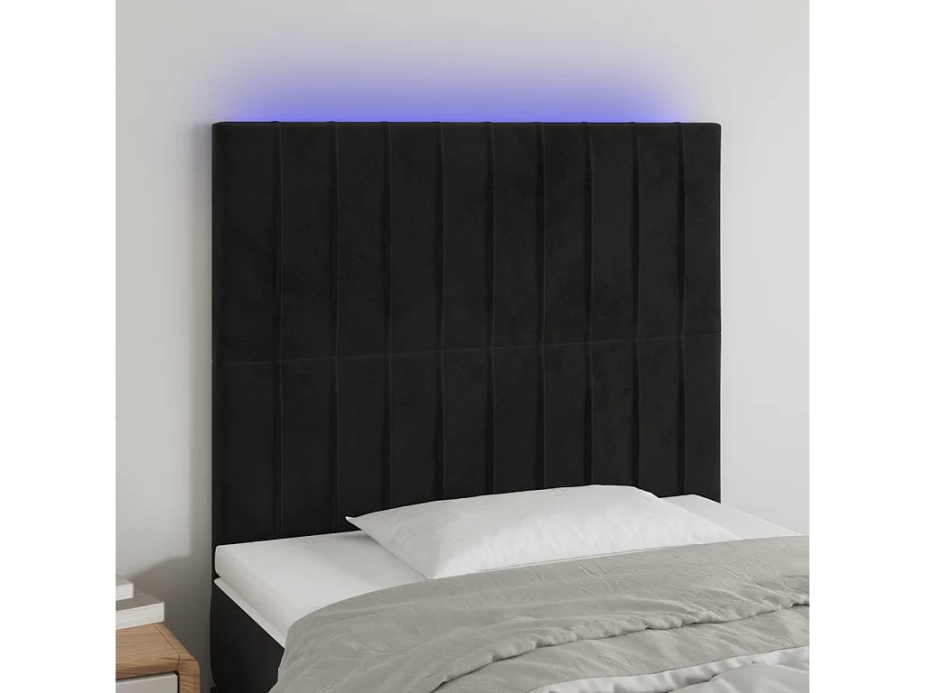 Tête de Lit | Panneau de tête pour lit Moderne à LED Noir 80x5x118/128 cm Velours
