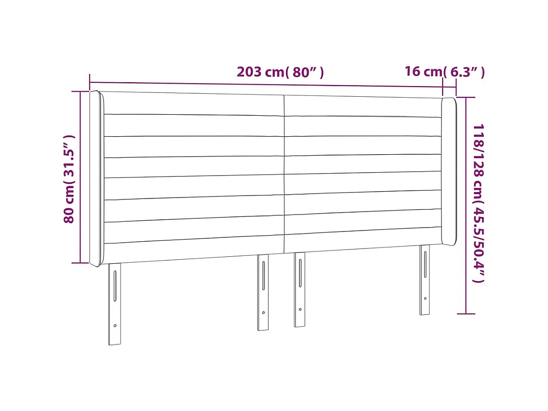 Tête de Lit | Panneau de tête pour lit Moderne à LED Rose 203x16x118/128 cm Velours