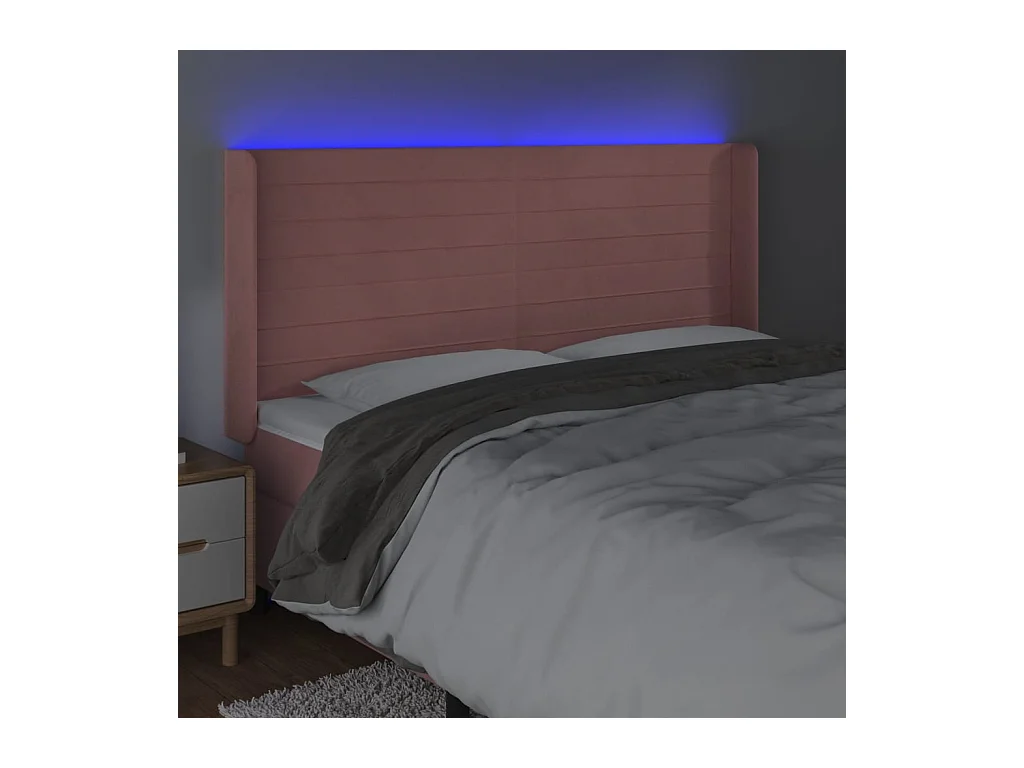 Tête de Lit | Panneau de tête pour lit Moderne à LED Rose 203x16x118/128 cm Velours