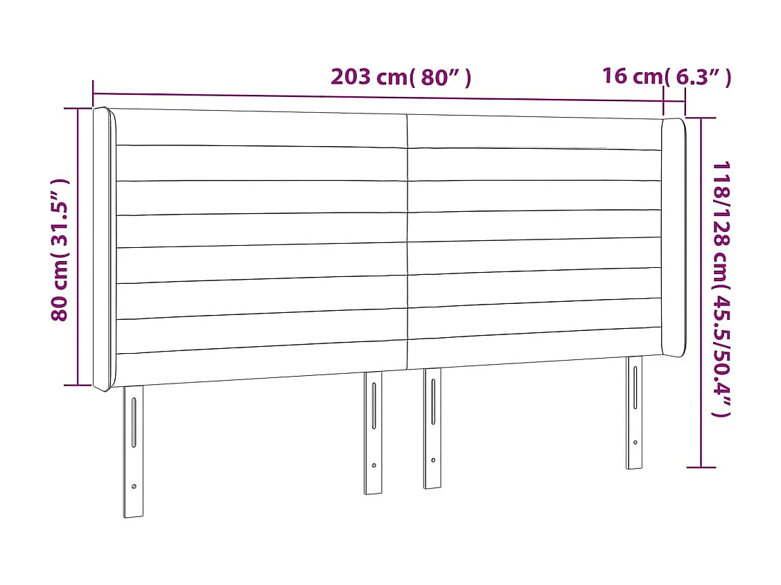 Tête de Lit | Panneau de tête pour lit Moderne à LED Rose 203x16x118/128 cm Velours