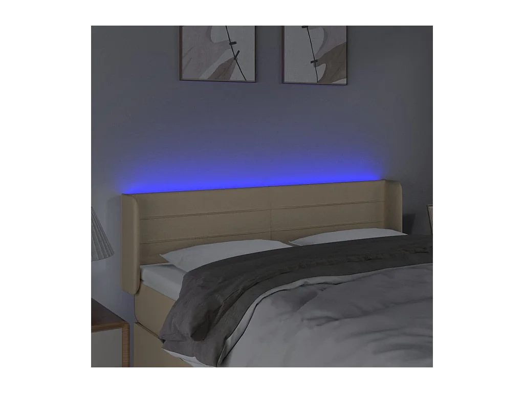 Mueble cabecero | Cabezal de cama | Cabecero con LED de tela crema 147x16x78/88 cm