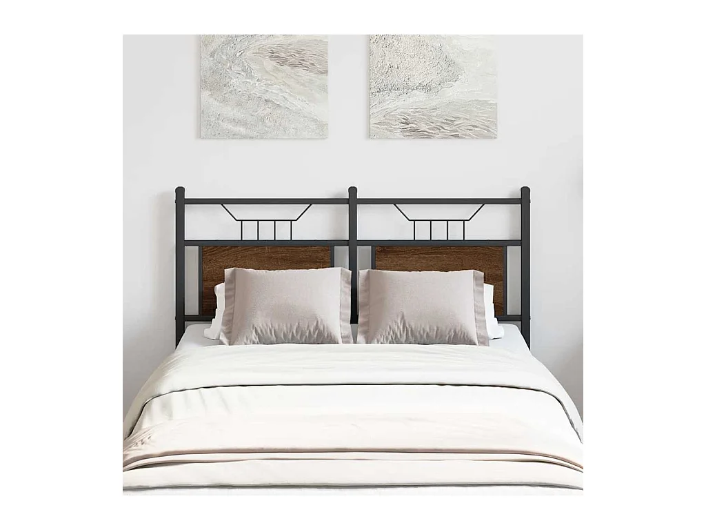 Mueble cabecero | Cabezal de cama | Cabecero de madera de ingeniería y acero marrón roble 120 cm