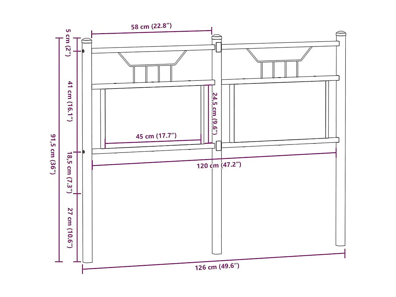 Mueble cabecero | Cabezal de cama | Cabecero de madera de ingeniería y acero marrón roble 120 cm