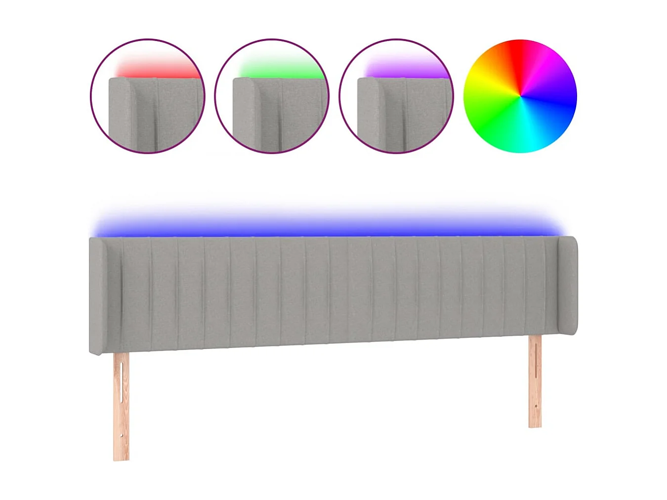 Hoofdbord | Hoofdeinde LED 203x16x78/88 cm stof lichtgrijs