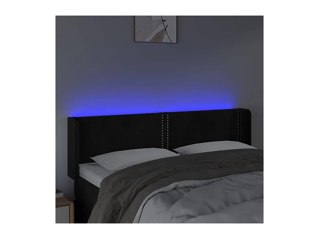 Cabecero | Cabezal de Cama | Mueble cabecero con LED de terciopelo negro 147x16x78/88 cm