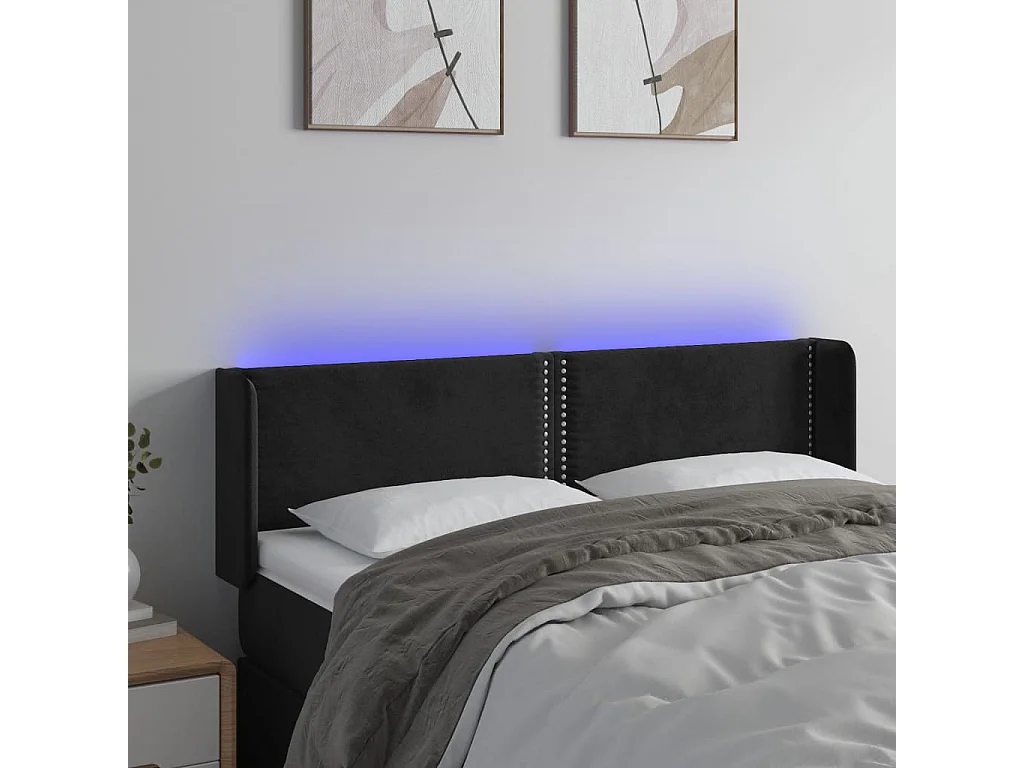 Tête de Lit | Panneau de tête pour lit Moderne à LED Noir 147x16x78/88 cm Velours