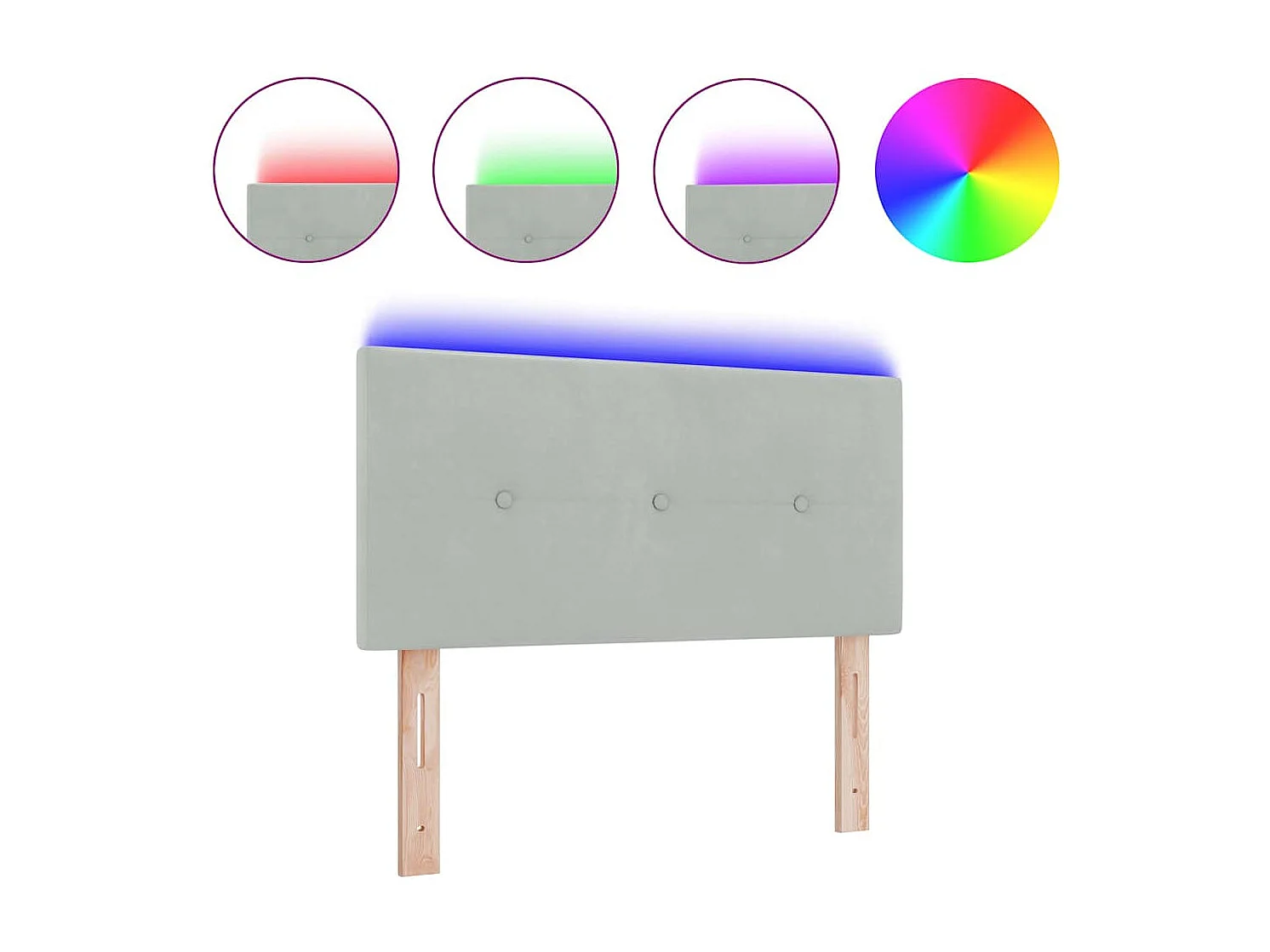 Tête de Lit | Panneau de tête pour lit Moderne avec des lumières à LED Gris clair 90 cm Velours