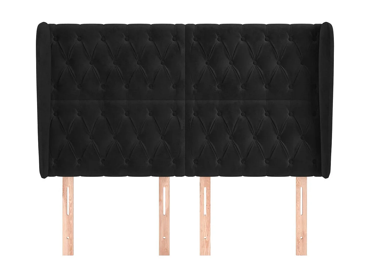 Tête de Lit | Panneau de tête pour lit Moderne avec oreilles Noir 163x23x118/128 cm Velours