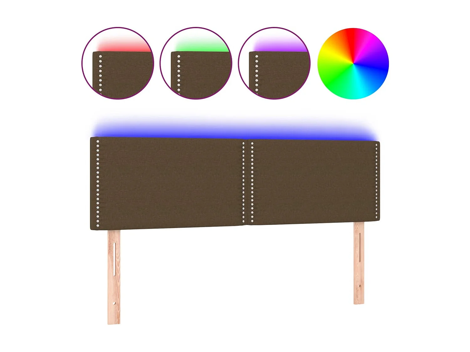 Mueble cabecero | Cabezal de cama | Cabecero con LED de tela marrón oscuro 144x5x78/88 cm