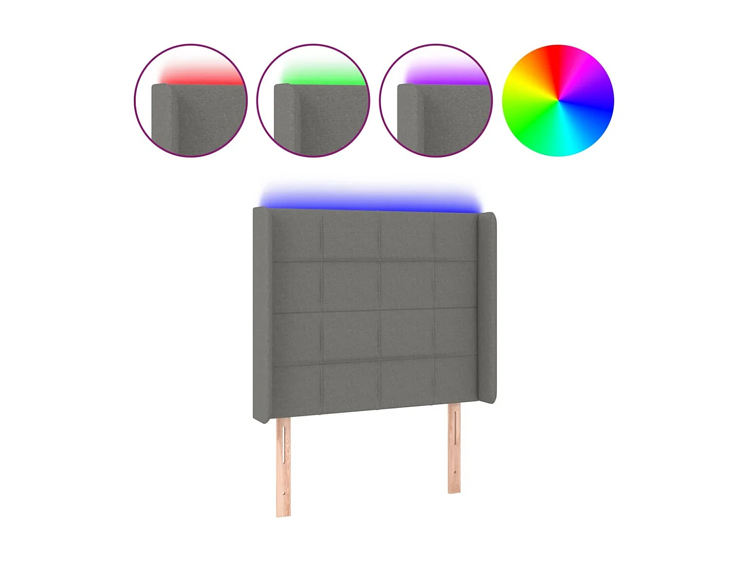 Hoofdbord | Hoofdeinde LED 103x16x118/128 cm stof donkergrijs