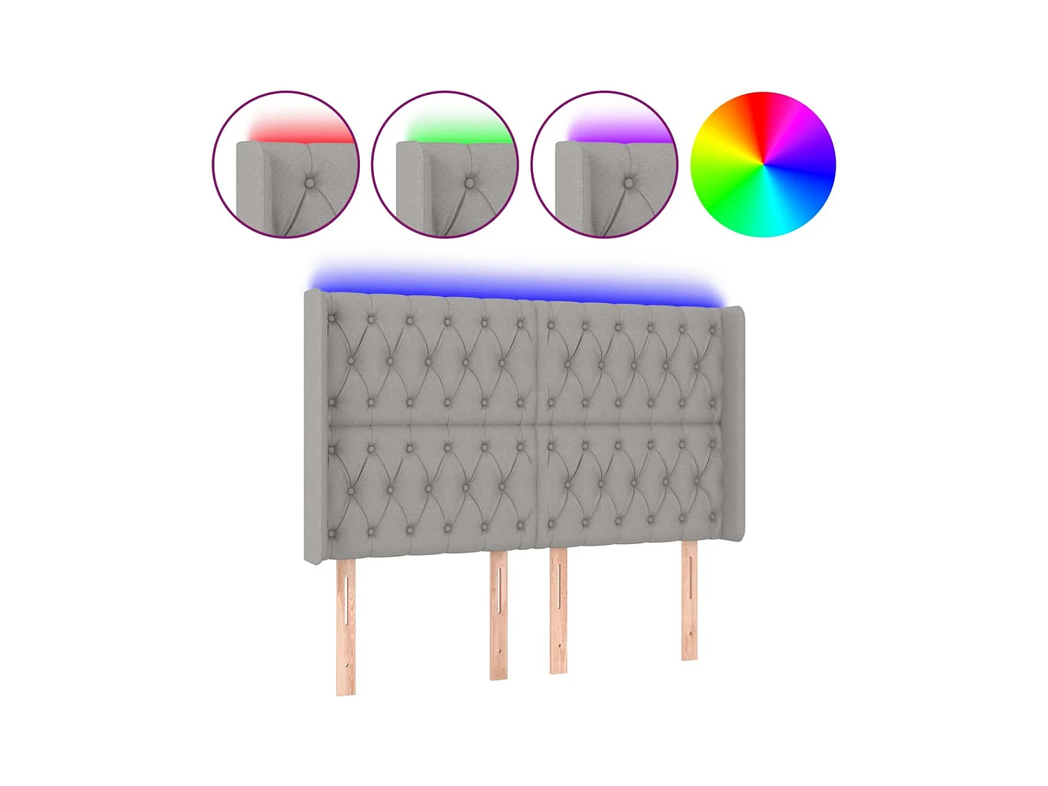 Mueble cabecero | Cabezal de cama | Cabecero con LED de tela gris claro 163x16x118/128 cm