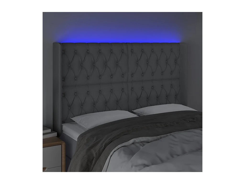 Mueble cabecero | Cabezal de cama | Cabecero con LED de tela gris claro 163x16x118/128 cm