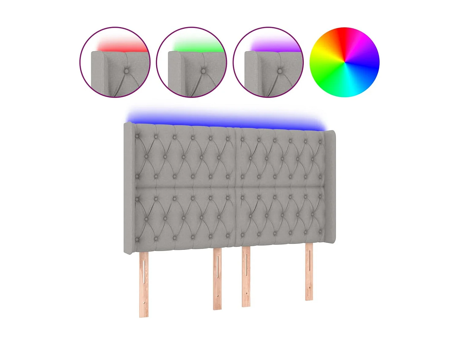 Hoofdbord | Hoofdeinde LED 163x16x118/128 cm stof lichtgrijs