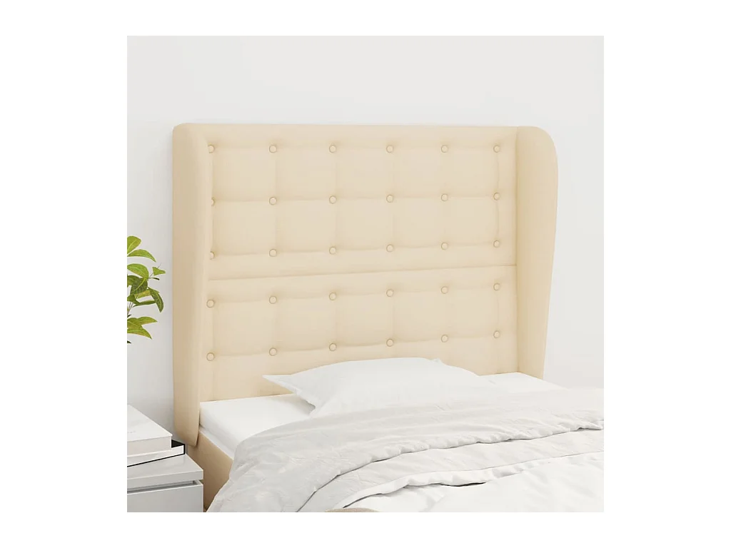 Cabecero | Cabezal de Cama | Mueble cabecero con orejas de tela color crema 83x23x118/128 cm