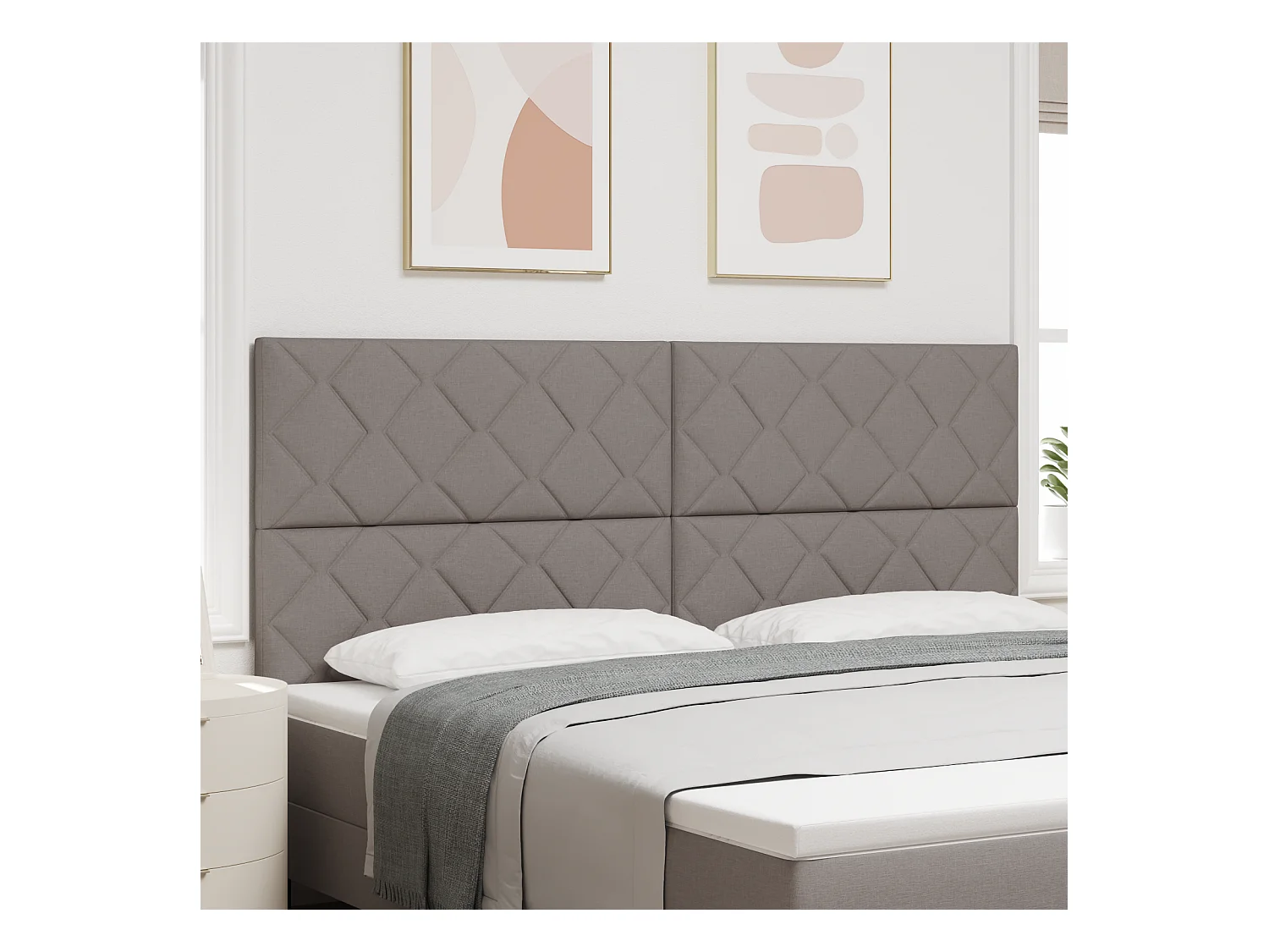 Tête de Lit | Panneau de tête pour lit Moderne en Tissu Geometric Manuel Taupe 200 cm tissu