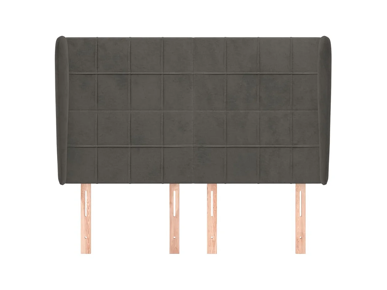 Cabecero | Cabezal de Cama | Mueble cabecero con orejas de terciopelo gris oscuro 147x23x118/128 cm