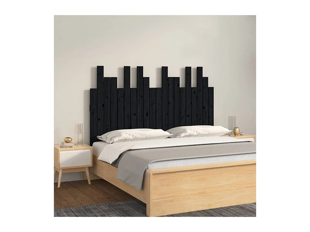 Cabecero de Cama | Cabezal de cama | Mueble de cabecero de pared madera maciza pino negro 127,5x3x80cm