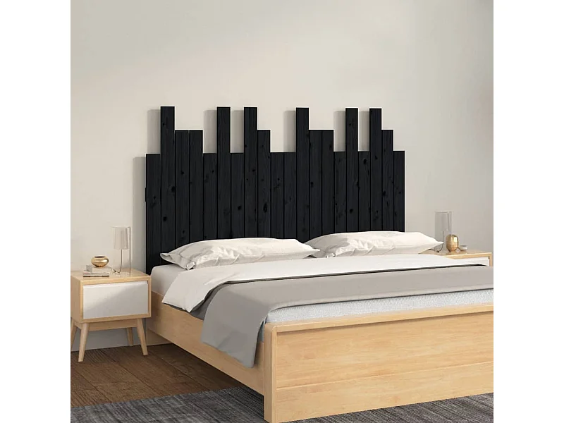 Tête de lit murale | Panneau de tête pour lit Moderne  Noir 127,5x3x80 cm Bois massif de pin